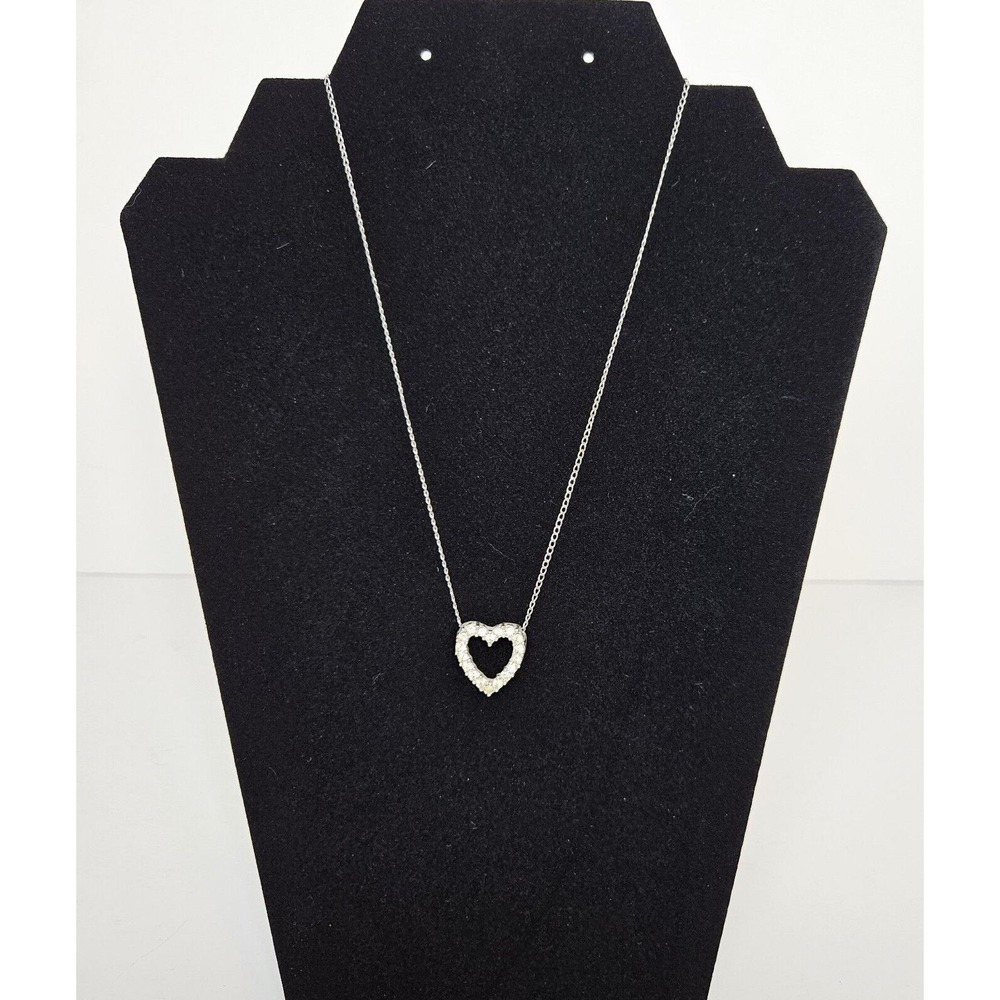 Sarah Coventry Rhinestone Open Heart Pendant Necklace 15 Inch Chain Silver Tone